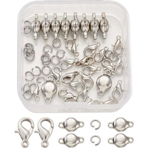 1Set Brass Magnetic Clasps Jump Rings Alloy Lobster Claw Clasps for DIY Jewelry Making Components Antique Bronze&Platinum Color