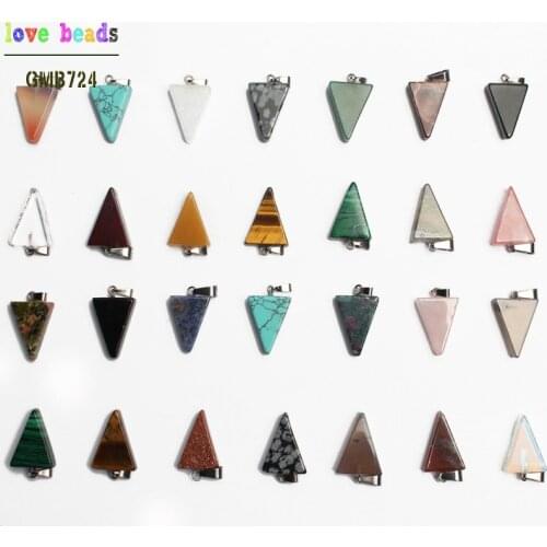 10/30/50pcs Natural Stone Triangle Pendants Pendulum Crystal Fluorite Opalite Chakra Healing Reiki Beads Random 15*20mm