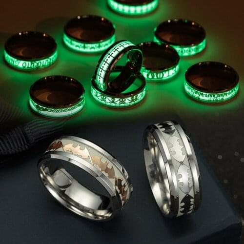 2021 Luminous Gold-plated Gold Silver Bat Inlaid Green Background Fashion Mens Fluorescent Luminous Ring Party Exquisite Gift