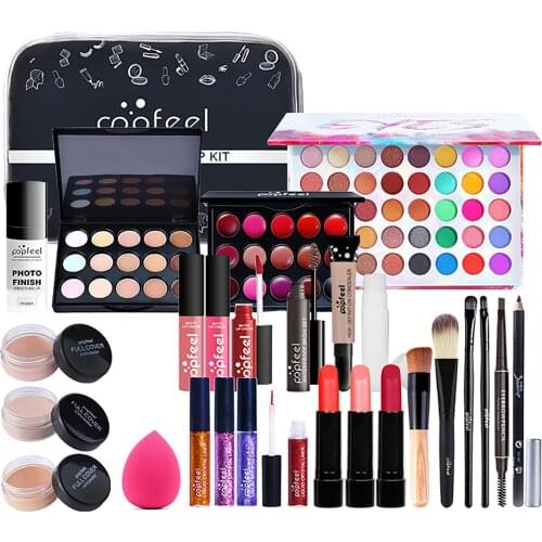 26pcs Face Makeup Set Cosmetics Kit POPFEEL All In One MakeUp Set Eyeshadow, Lipgloss,Lipstick,Brushe,Eyebrow,Primer With Bag