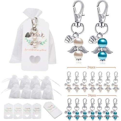 48 Baptism Sets Favor Souvenir Favors Guardian Wedding Angels + Organza Bags + Baptism Gift Pendants