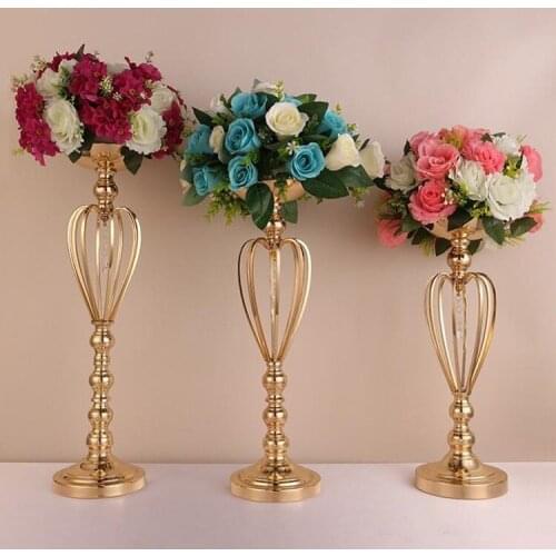 59CM height Gold-plated iron flower crown vase Wedding Table Centerpieces Decor Party Road Lead Metal Flower Rack