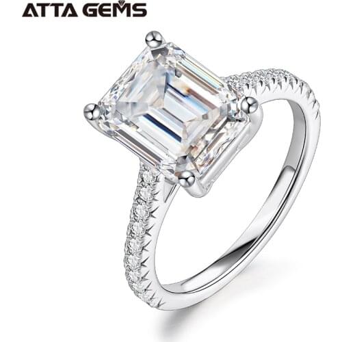 ATTAGEMS 925 Sterling Silver Moissanite Ring Emearld Cut 4.0CT VVS D Color Moissanite Pass Diamond Test for Women Elegant Rings