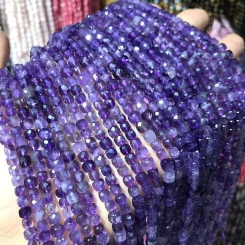 Natural Stone Beaded Faceted Amethysts Square Shape Loose Beads For Jewelry Making DIY Necklace Bracelet Accessories 5x5mm