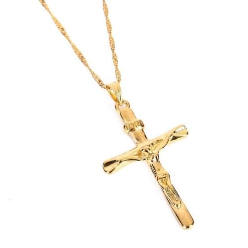 Gold Color Cross Pendant Necklace INRI Jesus Crucifix Christianity INBI Jesus of Nazareth King of the Jews Jewelry