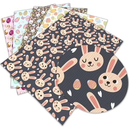 Faux Leather Easter Bunny Eggs Printed Synthetic Leather Fabric For DIY Crafts Handmade Bag Hair Bow A4 22*30CM