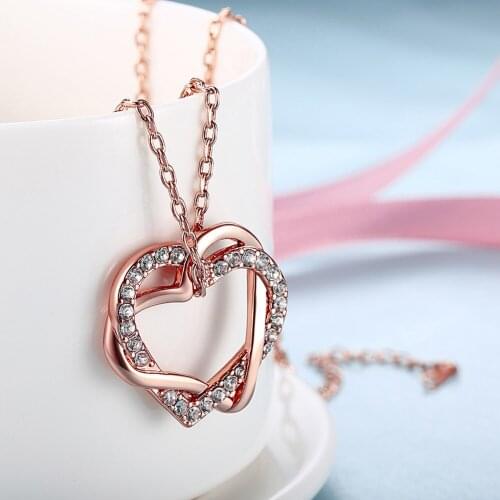 Exquisite White Crystal Zircon Heart-Shaped Pendant Necklace Gold Color &Rose Gold Color Pendant Necklace
