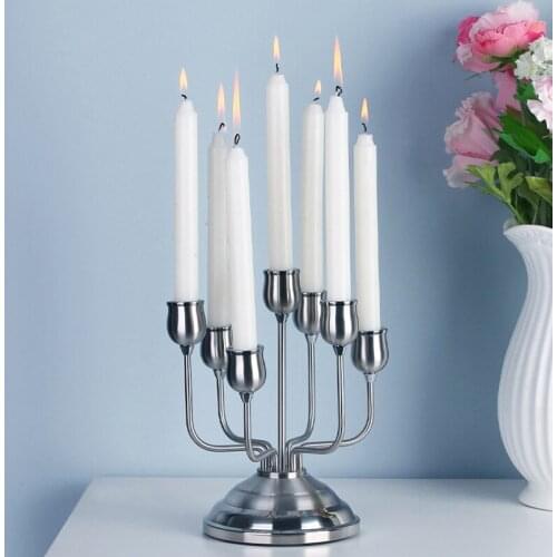 PEANDIM Stainless Steel Candlestick 7 Heads Creative Candle Holders Home Romantic Table Candlelight Ornaments Decoration