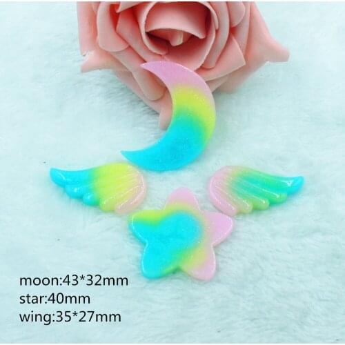 30pcs/lot flat back resin kawaii heart moon wings cartoon resin DIY resin cabochons accessories