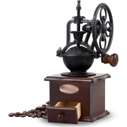 Classical Wooden Manual Coffee Grinder Hand Cast iron Retro Handmade Coffee Beans Spice Mini Burr Mill Grinders Kitchen Tool