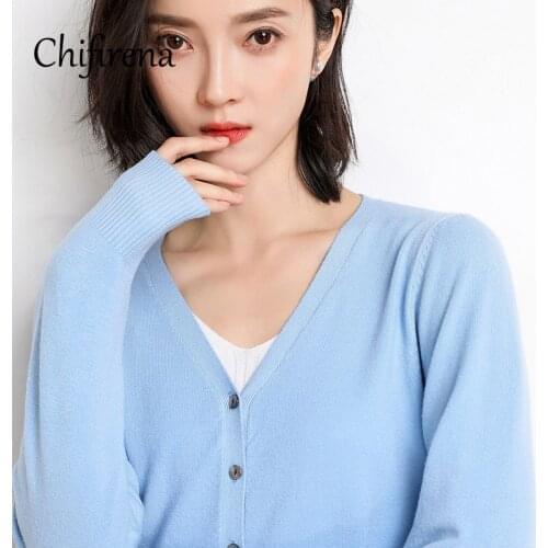 Chifirena Air Conditioner Cardigan for women Single Breast Ladies Sweater Coat Oversize Long Sleeve knitting Sweater Jumper