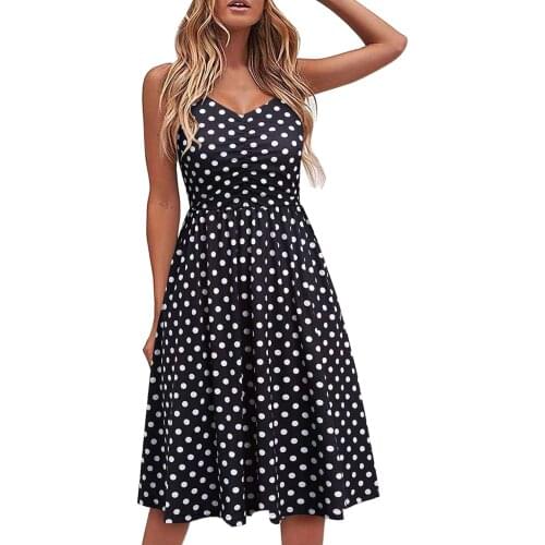 White Polka Dot Print Evening Party Dresses For Women Summer Casual Lace-up Sling Temperament V-neck Dress Boho Vestidos Robe