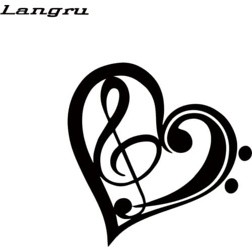 Langru Bass Treble Clef Heart Vinyl Decal Sticker Car Window Wall Bumper Love Music Jdm