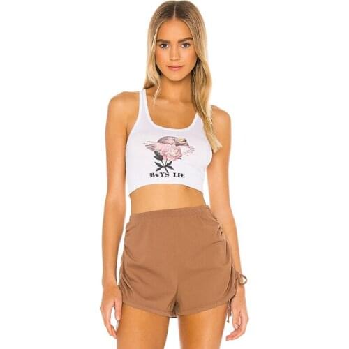 Summer new ladies white vest rose flower print tank top fashion casual short vest tops