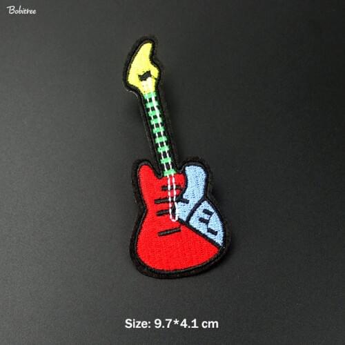 Fashion Red Guitar Hot Ironing Patch Stripe on clothes Embroidered Badges for Jacket Jean Stickers Cloth Parche