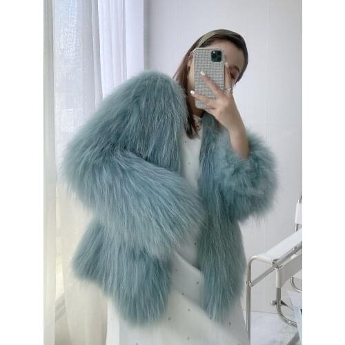 Fashion High Quality Raccoon Dog Fur Jacket Coat Warm Women Autumn Genuine Womens Fur Coats 2020 Female Jacket Abrigos Zjt451