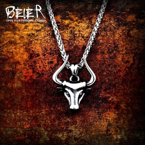 Beier 316L stainless steel Odin bull head Amulet nose Viking necklace pendant Men gift Fashion Pagan animal Jewelry LP412