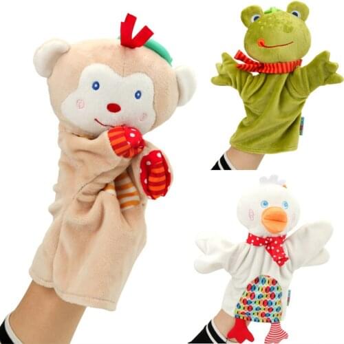 Cute Cartoon Animal Monkey Frog Duck Hand Puppet Stuffed Toy Little Monkey Frog Duck Doll Soothing Towel