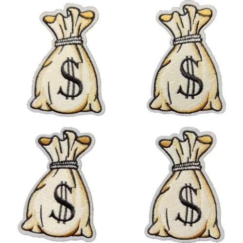 Dollar Money bag embroideried patch Wholesale Cheap Custom DIY Embroidery Patch for jackets shirt front patches
