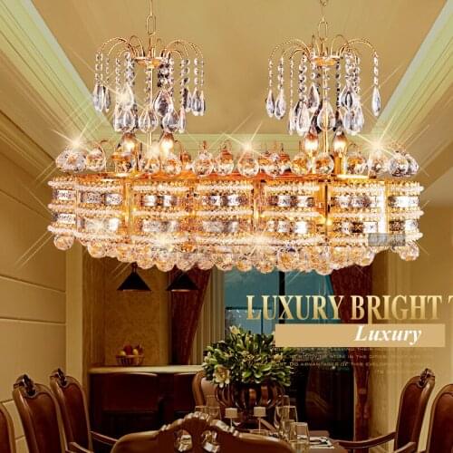 Living Room Oval Crystal Pendant Lamp Restaurant LED Double Head Dining Pendant Villa Square Bedroom Lighting Fixtures