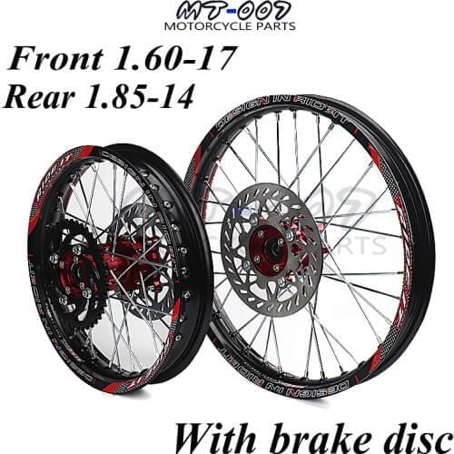 1.60-17 & 1.85-14 inch Front Rear Alloy Wheel Rim with CNC Hub brake disc For KAYO HR-160cc TY150CC Dirt Pit bike 14/17 inch