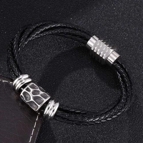 New Multiple Braided Leather Rotate Bracelet Men Women Jewelry Stainless Steel Accessories Woven Unisex Wrist Band Gifts ST0369