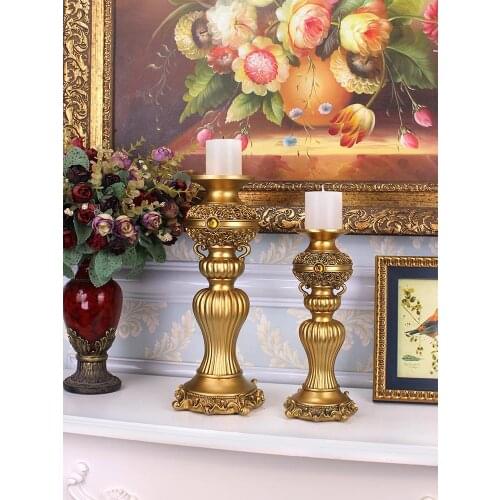 Retro Gold Roman Column Candlestick Holder Ornaments Home Decor Living Room Fireplace Resin Crafts Cabinet Display Accessories