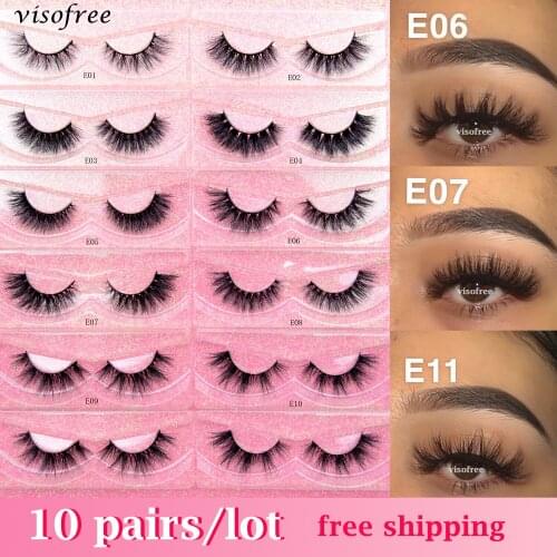 Wholesale eyelashes 10 Pairs Visofree 3D Mink Lashes Fluffy Soft Natural long False Eyelashes Eye Lashes Reusable Eyelash Bulk
