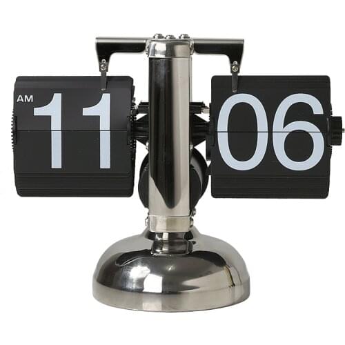 Luxury Automatic Flip Clock Metal Silver Living Room Nordic Mechanical Silent Turning Piece Desk Clocks Home Decor Gift Ideas