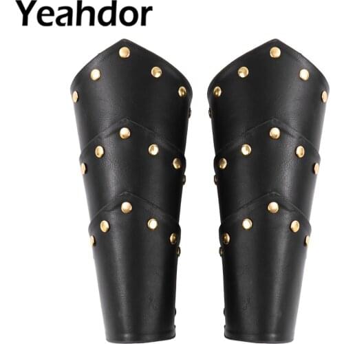 Medieval PU Leather 3 Layers Rivets Arm Bracers Arm Warmers Retro Studded Arm Guards Gauntlets Protective Cosplay Costume For Me