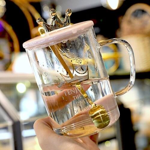 Glass mug with spoon breakfast cup oatmeal simple European literature lovely drinking cup