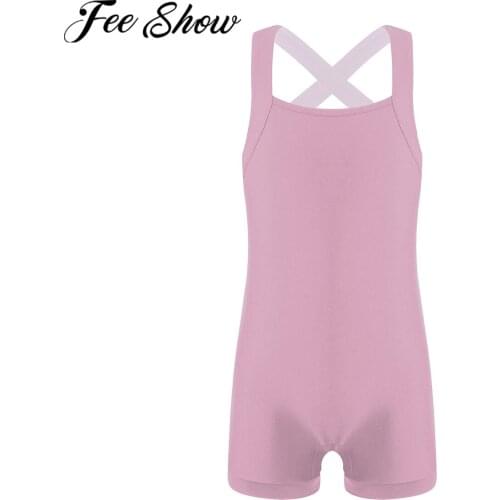 Kids Girls Professional Gymnastics Leotard Sleeveless Crisscross Back Ballet Leotards For Girls Sports Dance Jumpsuit Unitard