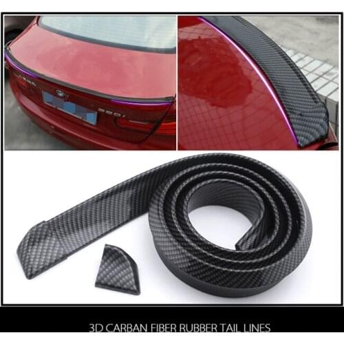 Universal 1.5meter 3D Rear Bonnet Spoiler Carbon Print Car Rubber Strip With 2 Edge Clip