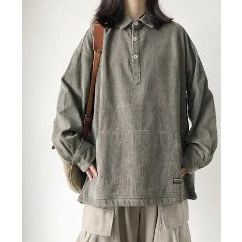 Corduroy POLO shirt popular new sweater female students Korean version of loose ins Japanese wild long-sleeved clothes