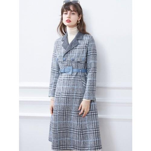 Womens Clothing 2021 Winter New Classic Plaid Slim Woolen Coat
