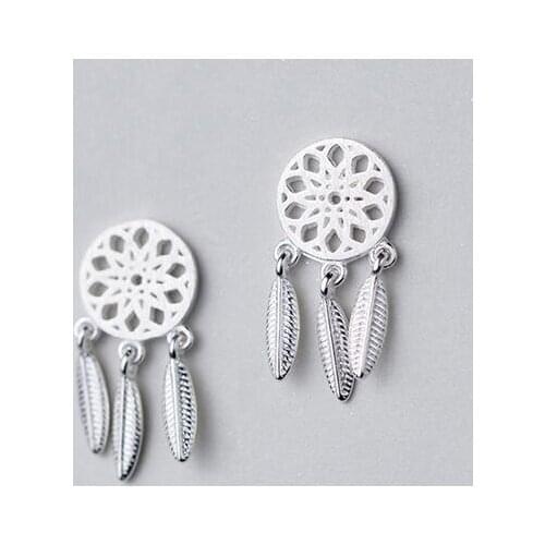 Womens Real. 925 Sterling Silver jewelry Dreamcatcher feather Dangle earrings Jewelry GTLE1647