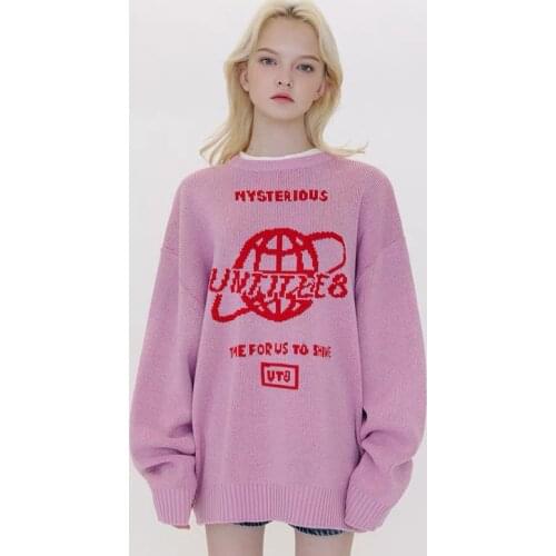 2021 New Women Casual Knit Sweater Cute Earth Pattern Street Fashion BF Pullover Sweater Cartoon Loose Round Collar Sweater