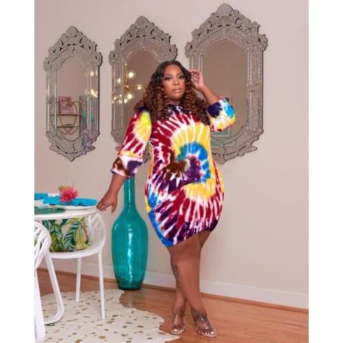 Ribbed Knitted Round Neck Loose Dresses 3/4 Sleeve Fashionable Sexy Printed Plus Size Womens Midi Maxi Dresses Street Vestidos