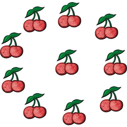 10PCS Sequin Cherry Patches for Clothes Iron on Applique Embroidered Patch for Bag Label Sew Accessories for Jeans Shoes DIY