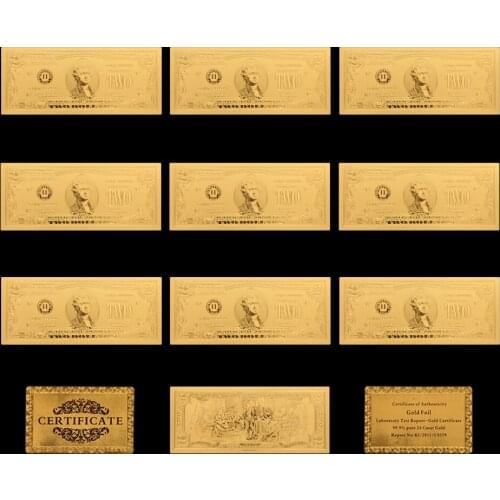 10PCS/Lot USA Gold Currency 2 Dollar Money Gold Foil Money Fake Banknotes Paper Collection and Gifts