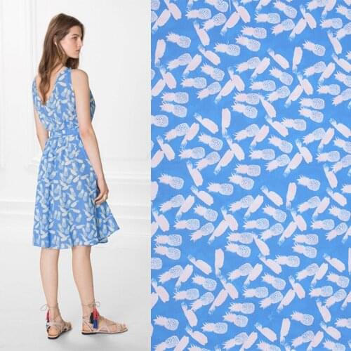 100%cotton sateen stretch pineapple printed fabric for sewing women clothing upholstery tissue wedding dress by 140cm width