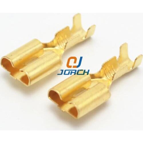 100 pcs 6.3mm Female Crimp Terminal Connector Gold Brass Car Speaker Electric Wire Connectors pins Set