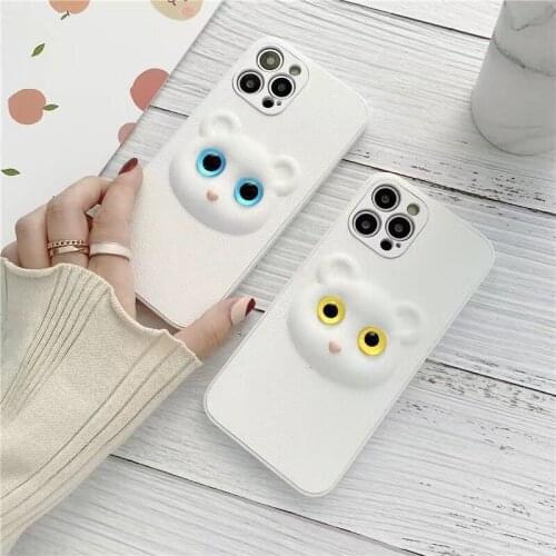 3D Cute Bear Phone Case For iPhone 12 Pro Max XR 11Pro XS 7 8 Plus Honey Oxeye Cartoon Back Cover with Cool Luminous Eyes