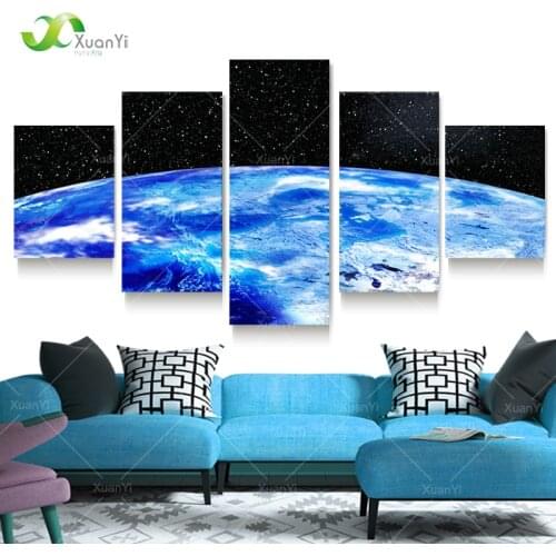 5 Panel Painting Cosmos Pictures Space Canvas Art Blue Earth Painting Universe Wall Picture For Living Room Starry Sky Pictures