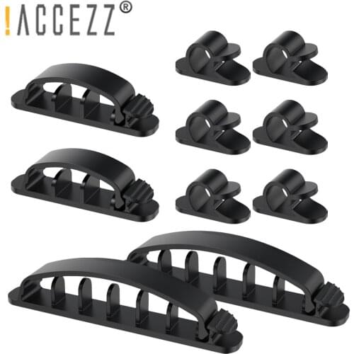 !ACCEZZ 10pc Cable Clips 3M Self Adhesive Clamp Organizer Fixer Cord Management Wire Holder USB Charging Data Line Cable Winder