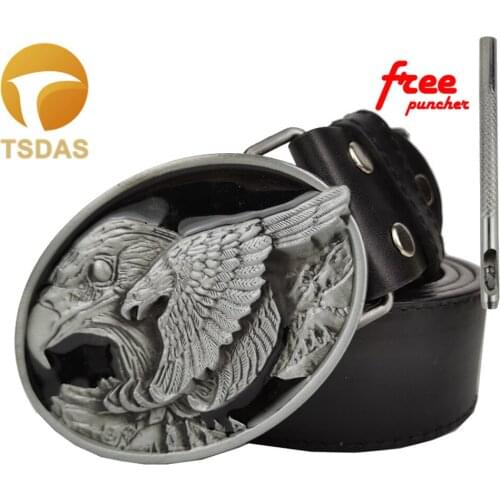 Jeans Accessories Eagle Silver Belt Buckle Cowboy Belt Buckle with Black Coating Buckles with PU Belt As Gifts