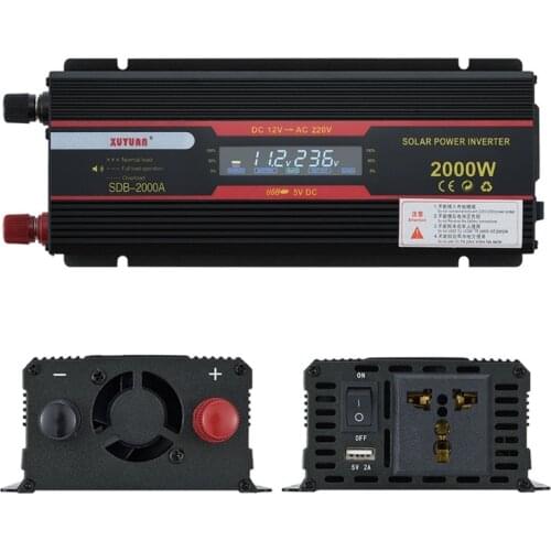 2000W Car Inverter DC 12V/24V to AC 110V/220V Voltage Converter Short Circuit Protection Auto Adapter with LCD Display QW