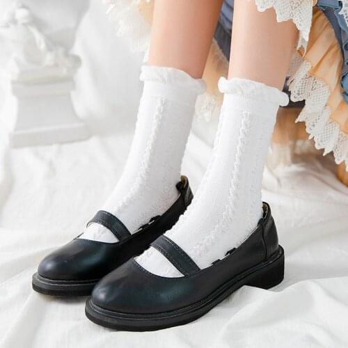 White socks Cotton Autumn Winter JK Socks Female Girls Uniform Cute Lolita Ruffle Socks For Women womens socks Dropshipping