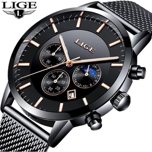 LIGE New Mens Watches Male Fashion Top Brand Luxury Stainless Steel Blue Quartz Watch Men Casual Sport Waterproof Watch Relogio