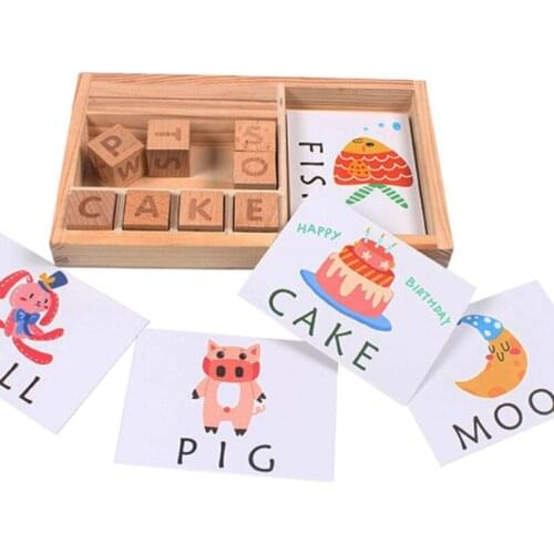 Baby Early education toy Wooden Spelling English Word Game Letters Cardboard Montessori Teaching Spell Word Building Blocks